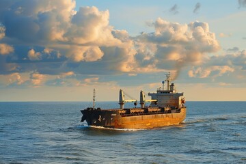 Fototapeta premium Cargo ship sailing at sea, logistics by sea