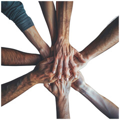 Team of People Joining Hands in Unity. Transparent Background PNG - obrazy, fototapety, plakaty