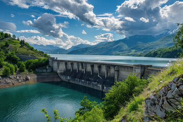 Hydroelectric Dam on Serene Lake in Mountainous Landscape