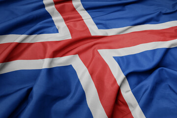 waving colorful national flag of iceland.