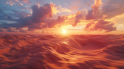 Sand dunes kissed by the warm glow of sunset - obrazy, fototapety, plakaty