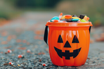Halloween Treats Spilling from a Jack-o'-Lantern Pail