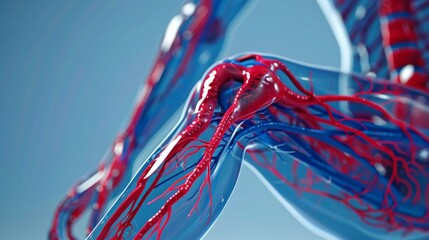 Obraz na płótnie Canvas A close up of a human leg with blood vessels running through it. Generative AI.
