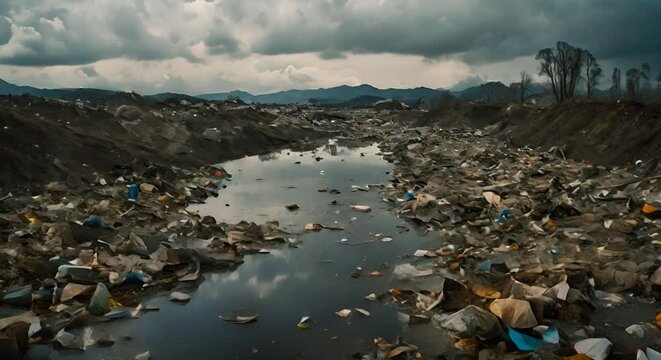 A polluted world where piles of garbage and waste dominate the landscape.