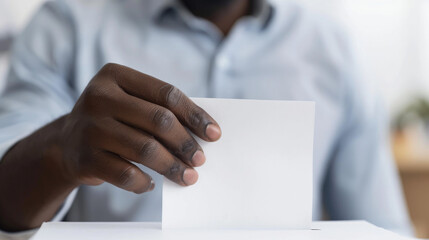 man's hand putting his ballot in the ballot box  - obrazy, fototapety, plakaty