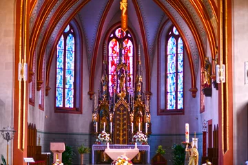 Foto op Plexiglas Innenansicht der katholische Pfarrkirche Herz Jesu in Kirchzell, Landkreis Miltenberg (Bayern)  © Ilhan Balta