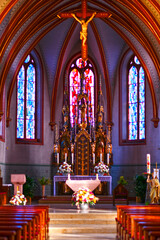 Innenansicht der katholische Pfarrkirche Herz Jesu in Kirchzell, Landkreis Miltenberg (Bayern)  - obrazy, fototapety, plakaty