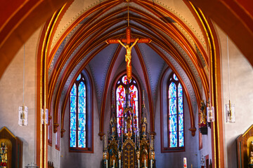 Innenansicht der katholische Pfarrkirche Herz Jesu in Kirchzell, Landkreis Miltenberg (Bayern)  - obrazy, fototapety, plakaty