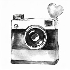 Drawing illustration of vintage photo camera