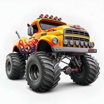 3D Cartoon Monster Truck Logo Illustration White Background 