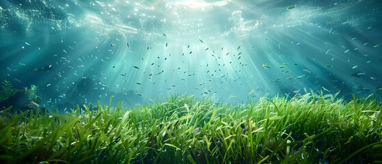 Fototapeta na wymiar Seagrass meadow alive with fish swimming through the currents. Concept Underwater Photography, Marine Life, Seagrass Ecosystems