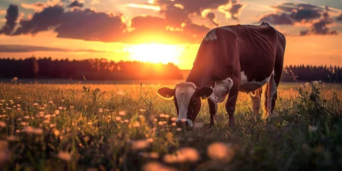 Foto op Plexiglas cow in the pasture Generative AI © València