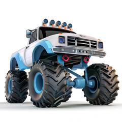 3D Cartoon Monster Truck Logo Illustration White Background 
