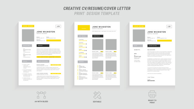Multipurpose Clean Modern Resume, Cover Letter Design Template with Yellow Header, Ideal for Business Job Applications, Minimalist CV Layout, Vector Graphic for Professional Resume , CV Design