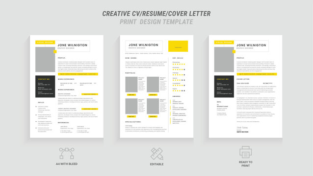 Multipurpose Clean Modern Resume, Cover Letter Design Template with Yellow Header, Ideal for Business Job Applications, Minimalist CV Layout, Vector Graphic for Professional Resume , CV Design