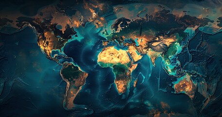 satellite view world map, uhd image, cyan, borders