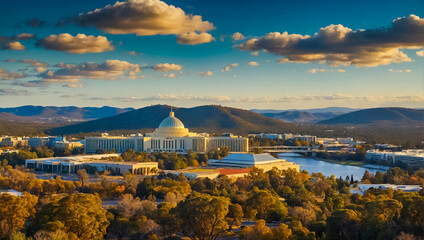magnificent panorama of the city of Canberra summer - obrazy, fototapety, plakaty