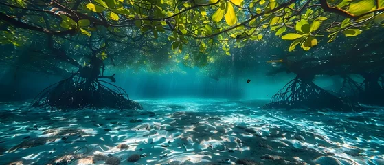 Foto op Plexiglas Supporting diverse marine life: Mangrove shadows in Komodo National Park, Indonesia. Concept Marine Conservation, Biodiversity Awareness, Ecosystem Protection © Ян Заболотний