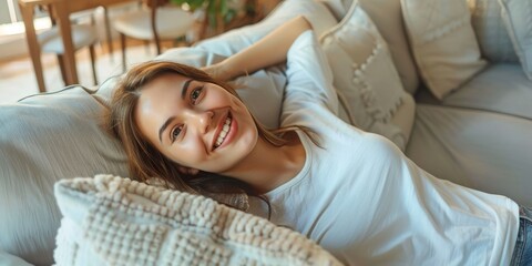 woman resting on the sofa  Generative AI