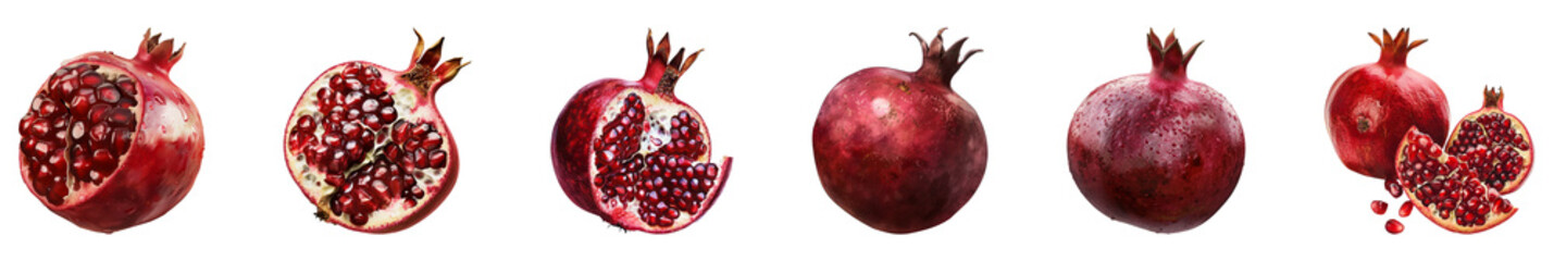 Pomegranate's journey from whole fruit to juicy seeds, a powerhouse of nutrition and flavor cut out...