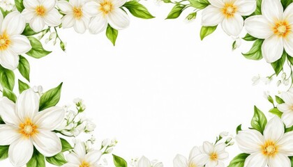 Enhance your message with our watercolor floral frame mockup. Delicate white flowers surround the empty space, awaiting your text or photo