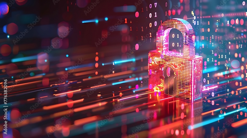 Poster cyber security and online data protection with tacit secured encryption software. concept of smart d