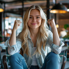 Woman winner gesture