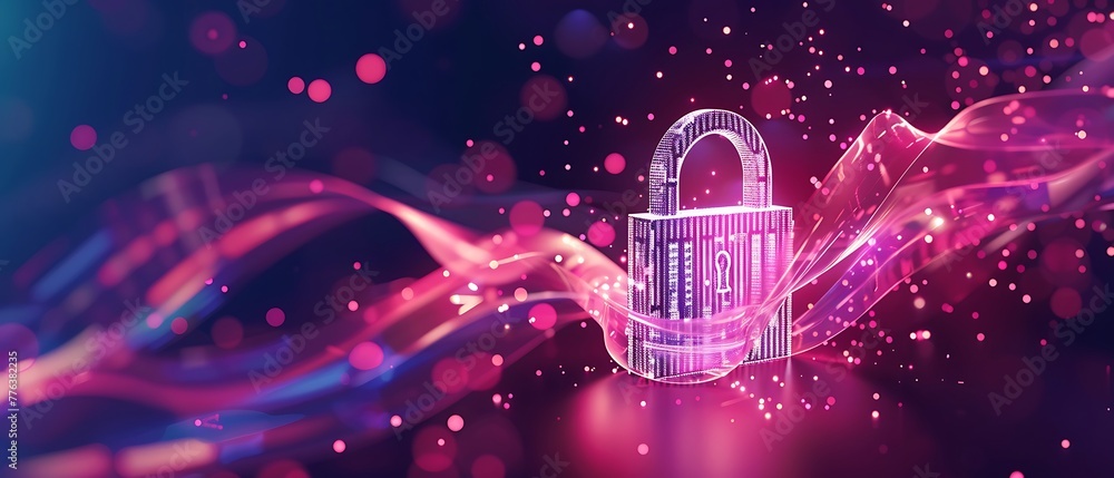 Poster cyber security and online data protection with tacit secured encryption software. concept of smart d