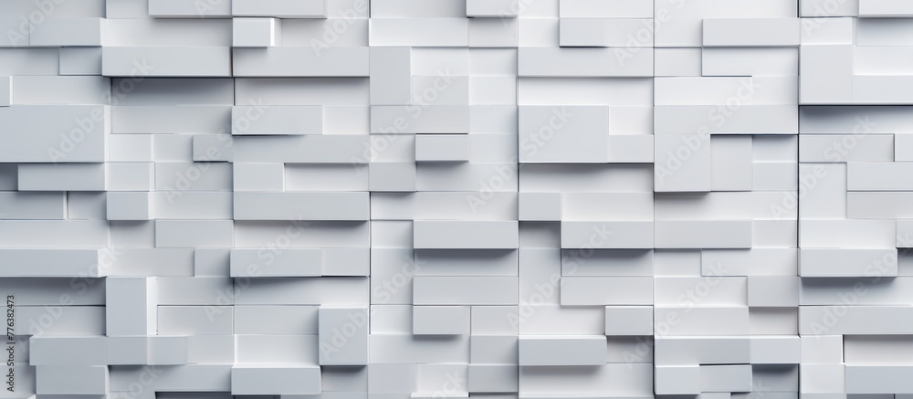 Poster an intricate composition of white cubes closely arranged against a deep black backdrop, creating a m
