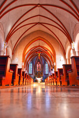 Innenansicht der katholische Pfarrkirche Herz Jesu in Kirchzell, Landkreis Miltenberg (Bayern)