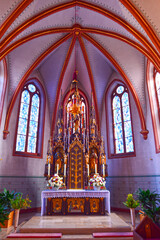 Innenansicht der katholische Pfarrkirche Herz Jesu in Kirchzell, Landkreis Miltenberg (Bayern)