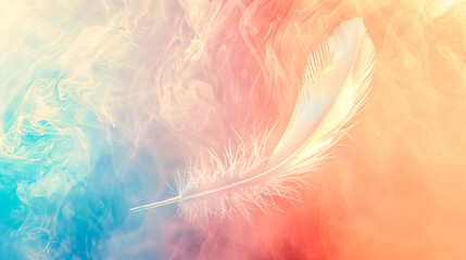 Ethereal feather adrift in dreamy smoke - obrazy, fototapety, plakaty