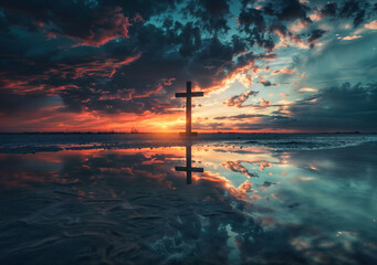 The Cross in Ocean with Magical Sunset Sky Background p 4