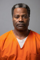 Obraz premium Prison mugshot of middle aged African American man in orange jumpsuit