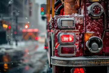 Winter Rescue: Fire Truck in Snowy City