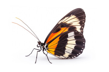 Fototapeta na wymiar Beautiful Heliconius butterfly isolated on a white background. Side view