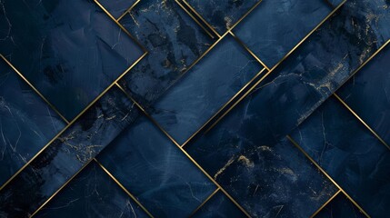 Elegant dark blue marble with gold accents suitable for luxury design elements. Geometric marble design with gold veins on dark blue background