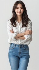 Fototapeta premium Portrait of young Asian woman, isolated on white background.