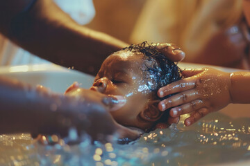 An immersive baptism ritual capturing the profound moment of a baby being fully submerged in water, symbolizing purification and rebirth.