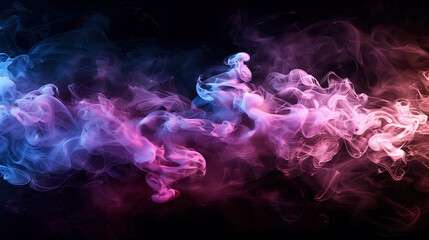 Colorful smoke on a black background, pink and blue abstract ink in water isolated on a dark backdrop - obrazy, fototapety, plakaty