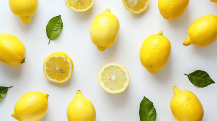 lemons on white background, simple flat lay, minimalistic
