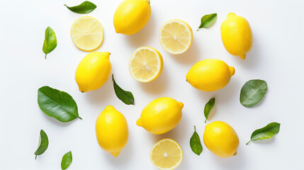 lemons on white background, simple flat lay, minimalistic