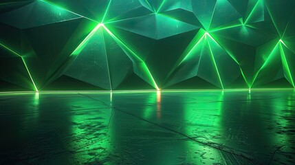3d render dark green Neon abstract geometric pattern background