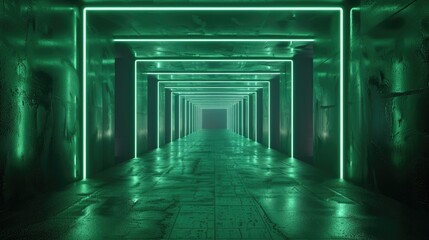 Fototapeta premium 3d render dark green Neon abstract geometric pattern background