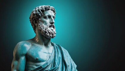 Stoic philosopher Thinking Statue with gradient color background