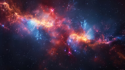 mesmerizing cosmic dance of vibrant nebulae amidst starry expanse - obrazy, fototapety, plakaty