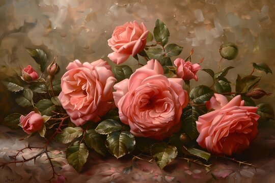 Vintage style rose flower painting