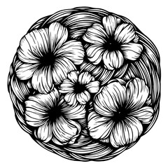 Floral Yarn Ball Black Vector Illustration
