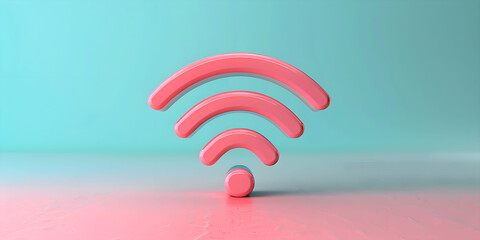 Fototapeta premium Pink 3D illustration of Wi-Fi symbol, cyan background