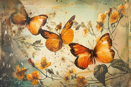 The art of painting butterflies and orange flowers using watercolors